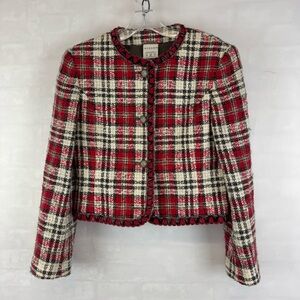 Vintage Alexon Red Plaid Tweed Jacket Sz. 8 Made in Great Britain